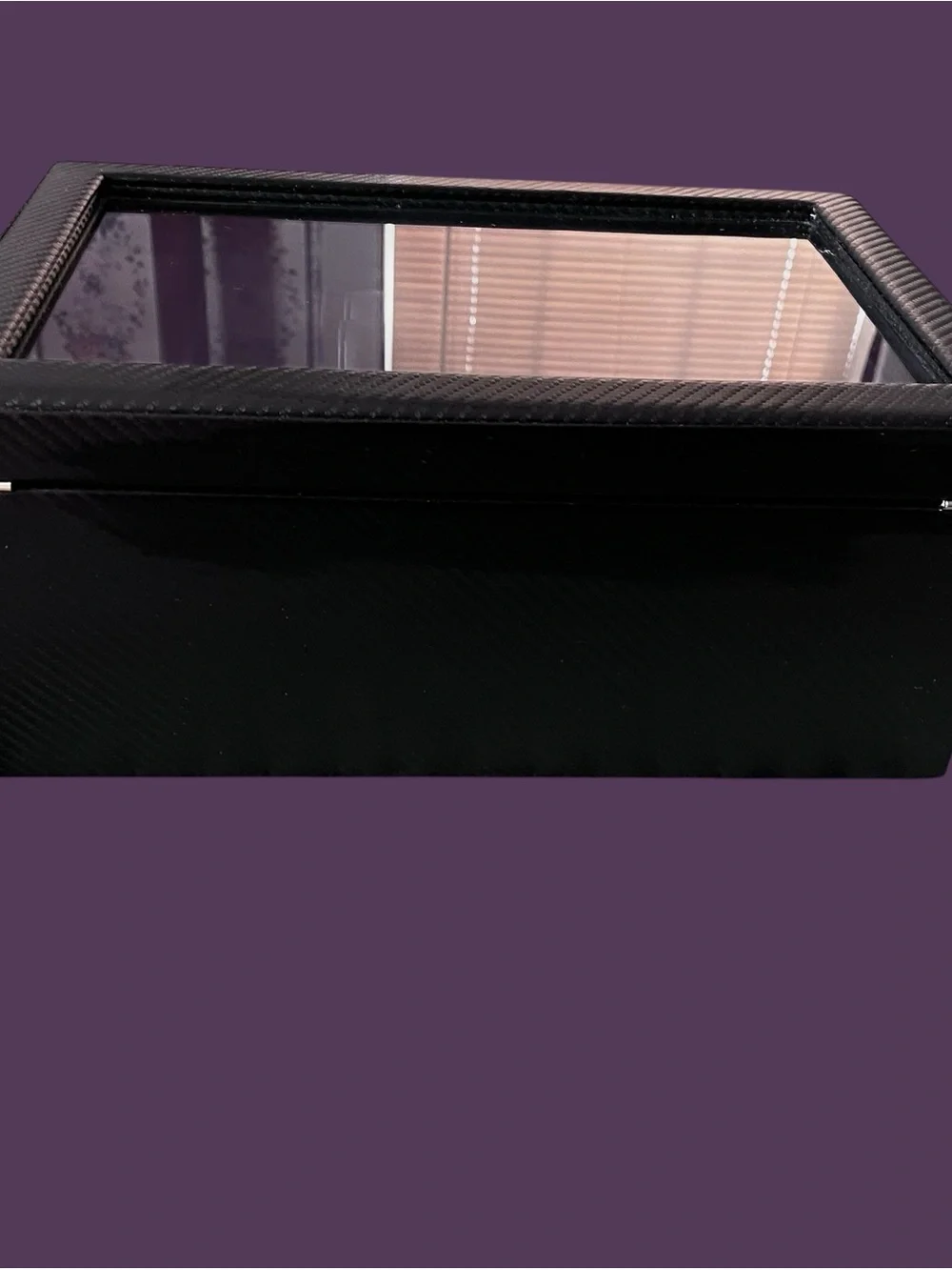 Black Carbon Fiber Look Watch & Jewelry Storage Box Glass Top